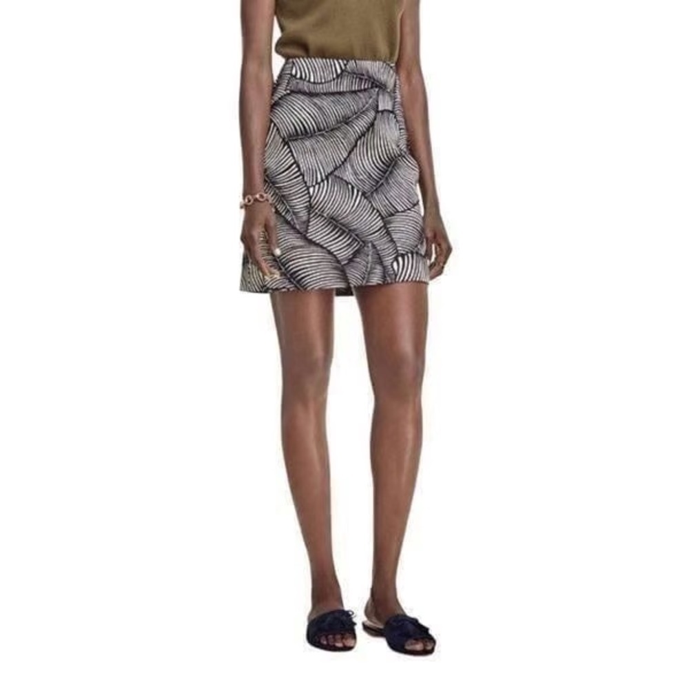 Ann Taylor Dark Navy Blue Cream Tropical Palm A Line Mini Skirt Size 8